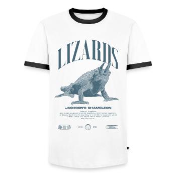 Jackson's Chamäleon Streetwear Eidechsenwärter - Männer Kontrast-T-Shirt - Weiß/Schwarz - Vorne - AI Model Female 172 light (172cm) & AI Model Male 178 dark (178cm)