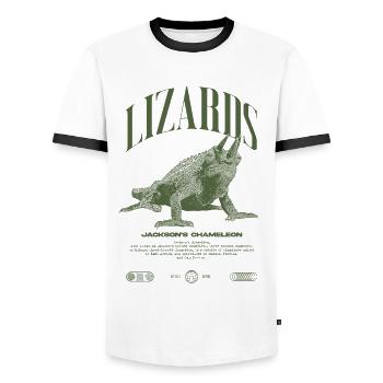 Jackson's Chamäleon Streetwear Eidechsenwärter - Männer Kontrast-T-Shirt - Weiß/Schwarz - Vorne - AI Model Female 172 light (172cm) & AI Model Male 178 dark (178cm)
