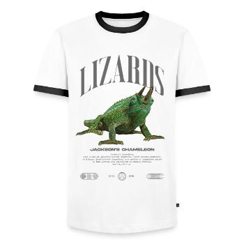 Jackson's Chamäleon Streetwear Eidechsenwärter - Männer Kontrast-T-Shirt - Weiß/Schwarz - Vorne - AI Model Female 172 light (172cm) & AI Model Male 178 dark (178cm)