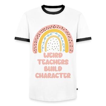 Weird Teachers Build Character Teacher - Men's Ringer Shirt - white/black - Front - AI Model Female 172 light (172cm) & AI Model Male 178 dark (178cm)