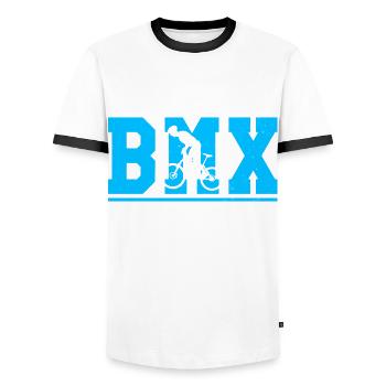 BMX Rider Bicycle Stunt Racing Kids Boys - Men's Ringer Shirt - white/black - Front - AI Model Female 172 light (172cm) & AI Model Male 178 dark (178cm)
