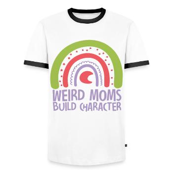 Weird Moms Build Character - Men's Ringer Shirt - white/black - Front - AI Model Female 172 light (172cm) & AI Model Male 178 dark (178cm)