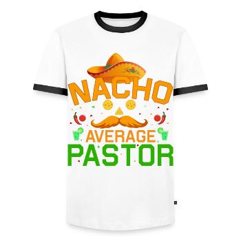 Nacho Moyenne Pasteur Prédicateur Chef religieux - T-shirt contrasté Homme - blanc/noir - Devant - AI Model Female 172 light (172cm) & AI Model Male 178 dark (178cm)