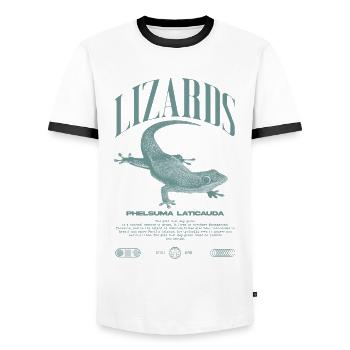 Phelsuma laticauda Day Gecko Lizard Keeper - Men's Ringer Shirt - white/black - Front - AI Model Female 172 light (172cm) & AI Model Male 178 dark (178cm)