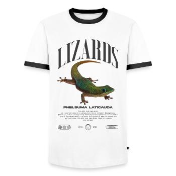 Phelsuma laticauda Day Gecko Lizard Keeper - Men's Ringer Shirt - white/black - Front - AI Model Female 172 light (172cm) & AI Model Male 178 dark (178cm)