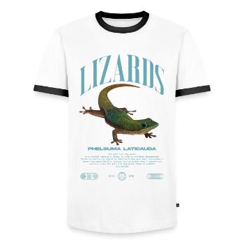 Phelsuma laticauda Day Gecko Lizard Keeper - Men's Ringer Shirt - white/black - Front - AI Model Female 172 light (172cm) & AI Model Male 178 dark (178cm)