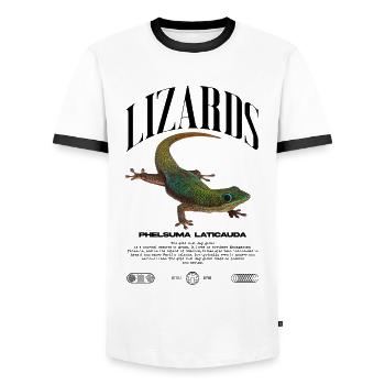 Phelsuma laticauda Day Gecko Lizard Keeper - Men's Ringer Shirt - white/black - Front - AI Model Female 172 light (172cm) & AI Model Male 178 dark (178cm)