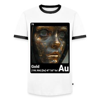 AI am Gold (bk) style element periodic fashion - Men's Ringer Shirt - white/black - Front - AI Model Female 172 light (172cm) & AI Model Male 178 dark (178cm)