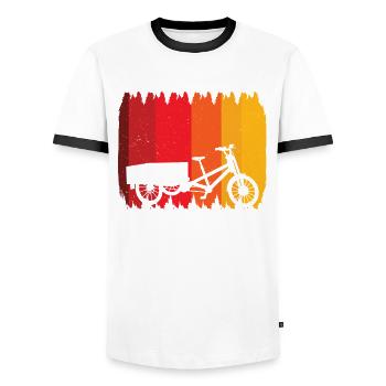 I like to ride my Cargo-bike Cargobike - Men's Ringer Shirt - white/black - Front - AI Model Female 172 light (172cm) & AI Model Male 178 dark (178cm)