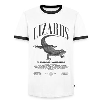Phelsuma laticauda Day Gecko Lizard Keeper - Men's Ringer Shirt - white/black - Front - AI Model Female 172 light (172cm) & AI Model Male 178 dark (178cm)