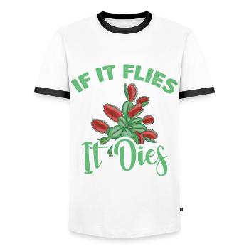 When it flies, it dies carnivorous - Men's Ringer Shirt - white/black - Front - AI Model Female 172 light (172cm) & AI Model Male 178 dark (178cm)