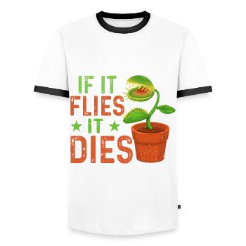 When it flies, it dies carnivorous - Men's Ringer Shirt - white/black - Front - AI Model Female 172 light (172cm) & AI Model Male 178 dark (178cm)