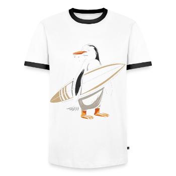 Surfer Pinguin Geschenk Vintage Surfen - Männer Kontrast-T-Shirt - Weiß/Schwarz - Vorne - AI Model Female 172 light (172cm) & AI Model Male 178 dark (178cm)