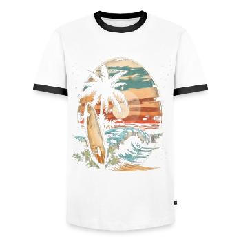 Surfer Gift Vintage Surfing - Men's Ringer Shirt - white/black - Front - AI Model Female 172 light (172cm) & AI Model Male 178 dark (178cm)
