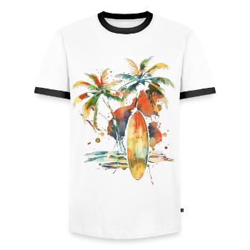 Surfer Gift Vintage Surfing - Men's Ringer Shirt - white/black - Front - AI Model Female 172 light (172cm) & AI Model Male 178 dark (178cm)