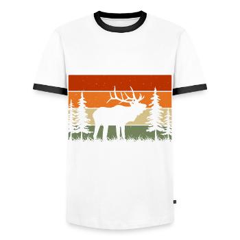 Nature Graphic "Live Free Or The New Hampshire" - Men's Ringer Shirt - white/black - Front - AI Model Female 172 light (172cm) & AI Model Male 178 dark (178cm)