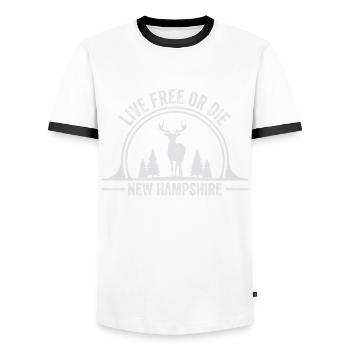 Nature Graphic "Live Free Or The New Hampshire" - Men's Ringer Shirt - white/black - Front - AI Model Female 172 light (172cm) & AI Model Male 178 dark (178cm)