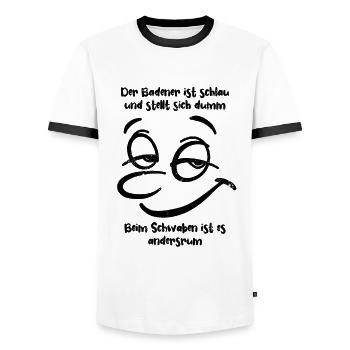 Der Badener ist schlau und stellt sich dumm - Männer Kontrast-T-Shirt - Weiß/Schwarz - Vorne - AI Model Female 172 light (172cm) & AI Model Male 178 dark (178cm)