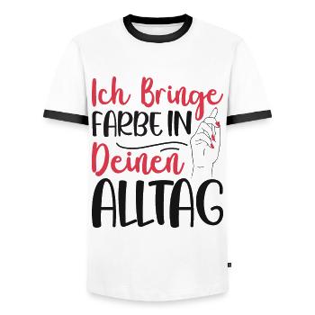 J’amène le peintre peintre papa vernisher - T-shirt contrasté Homme - blanc/noir - Devant - AI Model Female 172 light (172cm) & AI Model Male 178 dark (178cm)