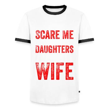 Tu ne peux pas me faire peur, j’en ai quatre - T-shirt contrasté Homme - blanc/noir - Devant - AI Model Female 172 light (172cm) & AI Model Male 178 dark (178cm)