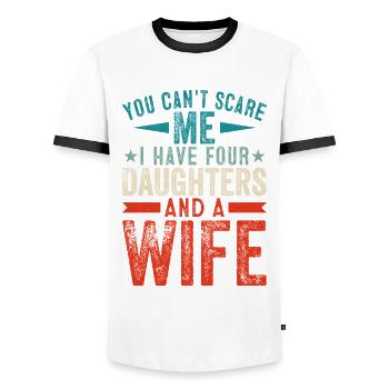 Du Kannst Mir Keine Angst Machen, Ich Habe Vier - Männer Kontrast-T-Shirt - Weiß/Schwarz - Vorne - AI Model Female 172 light (172cm) & AI Model Male 178 dark (178cm)
