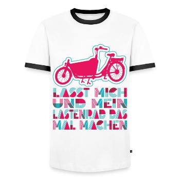 Cargo Bike Retro Cargo Bike Cargobike - Men's Ringer Shirt - white/black - Front - AI Model Female 172 light (172cm) & AI Model Male 178 dark (178cm)