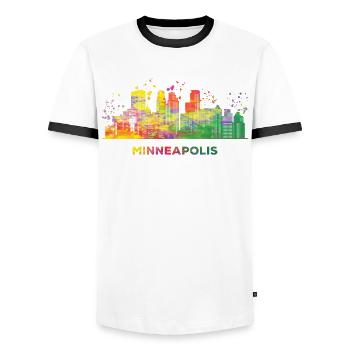 Minneapolitan Skyline Minneapolis - Men's Ringer Shirt - white/black - Front - AI Model Female 172 light (172cm) & AI Model Male 178 dark (178cm)