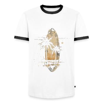 Surfer Hawaii Vintage Surf Gift - Men's Ringer Shirt - white/black - Front - AI Model Female 172 light (172cm) & AI Model Male 178 dark (178cm)