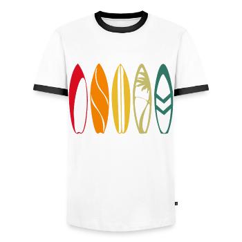 Surfer Vintage Surf Gift - Men's Ringer Shirt - white/black - Front - AI Model Female 172 light (172cm) & AI Model Male 178 dark (178cm)