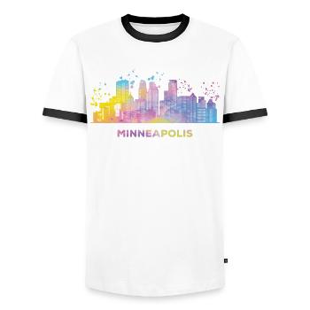 Minneapolitan Skyline Minneapolis - Men's Ringer Shirt - white/black - Front - AI Model Female 172 light (172cm) & AI Model Male 178 dark (178cm)