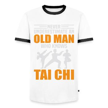 Art du Tai Chi pour les grands-pères, art martial Tai Chi - T-shirt contrasté Homme - blanc/noir - Devant - AI Model Female 172 light (172cm) & AI Model Male 178 dark (178cm)