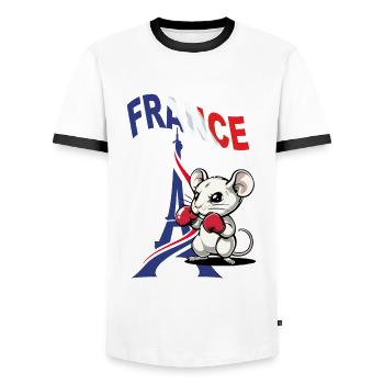 JEUX FRANCE A PARIS EN 2024 - HUMOUR RAT BOXE - T-shirt contrasté Homme - blanc/noir - Devant - AI Model Female 172 light (172cm) & AI Model Male 178 dark (178cm)