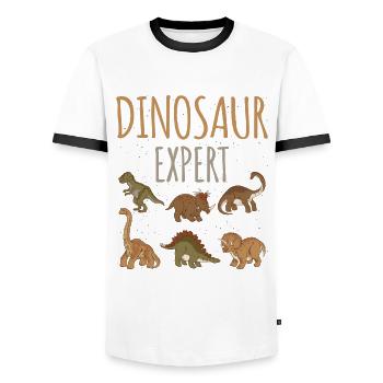 Expert en dinosaures Dino Prehistoric - T-shirt contrasté Homme - blanc/noir - Devant - AI Model Female 172 light (172cm) & AI Model Male 178 dark (178cm)