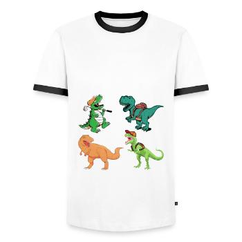 Dinosaure Dino préhistorique futur - T-shirt contrasté Homme - blanc/noir - Devant - AI Model Female 172 light (172cm) & AI Model Male 178 dark (178cm)