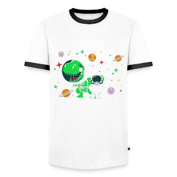 Astronaut Dinosaurier Dino Prähistorischer - Männer Kontrast-T-Shirt - Weiß/Schwarz - Vorne - AI Model Female 172 light (172cm) & AI Model Male 178 dark (178cm)