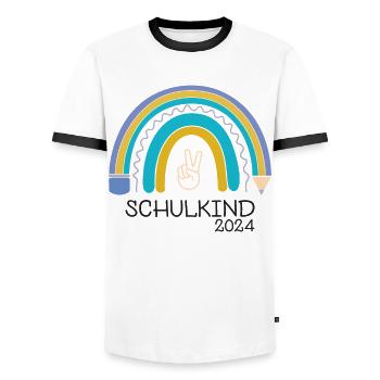 Schulanfang Einschulung Schulkind 2024 - Männer Kontrast-T-Shirt - Weiß/Schwarz - Vorne - AI Model Female 172 light (172cm) & AI Model Male 178 dark (178cm)