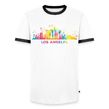 La ligne d’horizon d’Angeleno à Los Angeles - T-shirt contrasté Homme - blanc/noir - Devant - AI Model Female 172 light (172cm) & AI Model Male 178 dark (178cm)