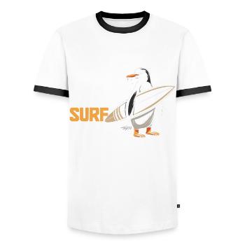 Surfing Eat Sleep Penguin Surfer Gift - Men's Ringer Shirt - white/black - Front - AI Model Female 172 light (172cm) & AI Model Male 178 dark (178cm)