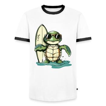 Turtle Vintage Surfer Gift - Men's Ringer Shirt - white/black - Front - AI Model Female 172 light (172cm) & AI Model Male 178 dark (178cm)
