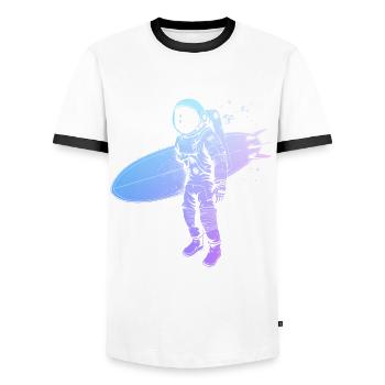 Surfing Astronaut Vintage Surfer Gift - Men's Ringer Shirt - white/black - Front - AI Model Female 172 light (172cm) & AI Model Male 178 dark (178cm)