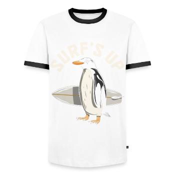 Penguin Surfing Vintage Surfer Gift - Men's Ringer Shirt - white/black - Front - AI Model Female 172 light (172cm) & AI Model Male 178 dark (178cm)