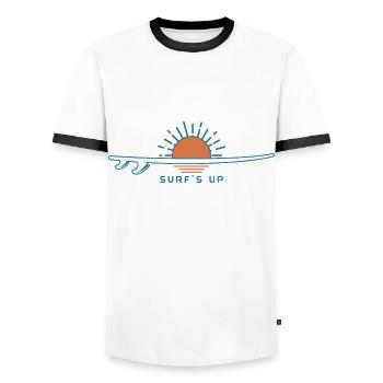 Surfen Vintage Surfer Geschenk - Männer Kontrast-T-Shirt - Weiß/Schwarz - Vorne - AI Model Female 172 light (172cm) & AI Model Male 178 dark (178cm)