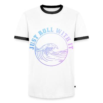 Surfing Vintage Surfer Gift - Men's Ringer Shirt - white/black - Front - AI Model Female 172 light (172cm) & AI Model Male 178 dark (178cm)