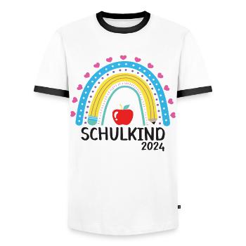 Schulanfang Erster Schultag Schulkind 2024 - Männer Kontrast-T-Shirt - Weiß/Schwarz - Vorne - AI Model Female 172 light (172cm) & AI Model Male 178 dark (178cm)