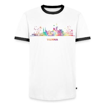 Vienesse Skyline Vienna - Men's Ringer Shirt - white/black - Front - AI Model Female 172 light (172cm) & AI Model Male 178 dark (178cm)