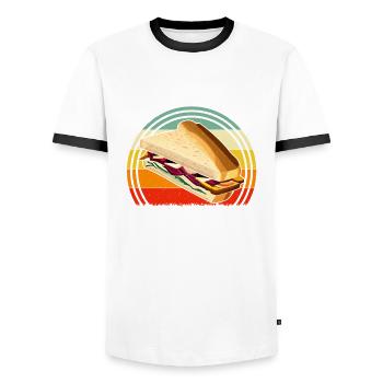Entdecken Sie Die Welt Der Sandwich-meisterschaft - Männer Kontrast-T-Shirt - Weiß/Schwarz - Vorne - AI Model Female 172 light (172cm) & AI Model Male 178 dark (178cm)
