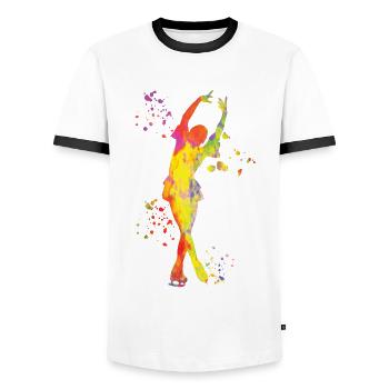 Patineur artistique Patinage sur glace Patinage artistique - T-shirt contrasté Homme - blanc/noir - Devant - AI Model Female 172 light (172cm) & AI Model Male 178 dark (178cm)