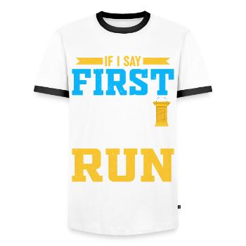 Funny political debating for - Men's Ringer Shirt - white/black - Front - AI Model Female 172 light (172cm) & AI Model Male 178 dark (178cm)
