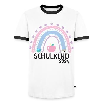 Schulanfang Erster Schultag Schulkind 2024 - Männer Kontrast-T-Shirt - Weiß/Schwarz - Vorne - AI Model Female 172 light (172cm) & AI Model Male 178 dark (178cm)