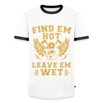 Trouvez-les chauds Laissez-les mouillés pompier pompier - T-shirt contrasté Homme - blanc/noir - Devant - AI Model Female 172 light (172cm) & AI Model Male 178 dark (178cm)